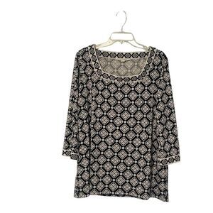 Magnolia Grace Womens Mariana Square Neck Knit Top Size 2X Black 3/4 Sleeve